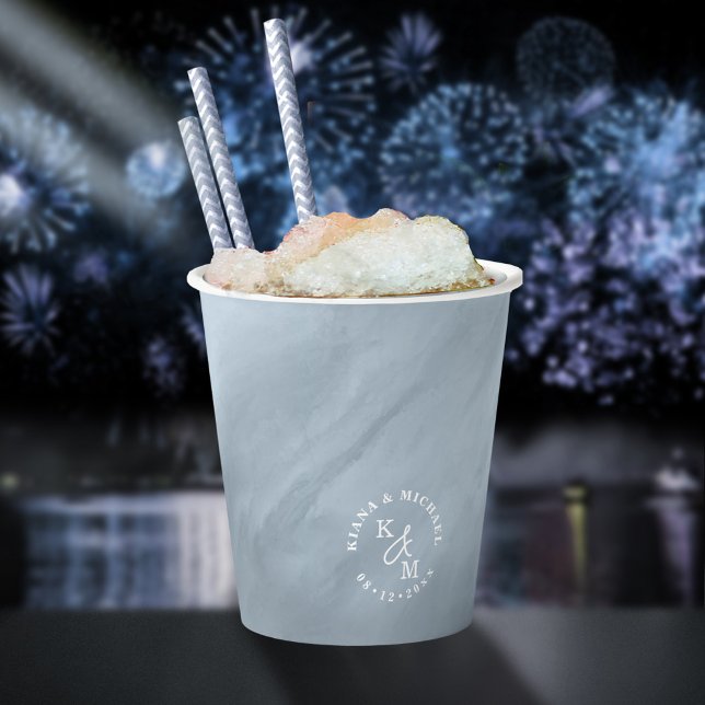 Modern Watercolor Wedding Dusty Blue ID816 Paper Cups (Creator Uploaded)