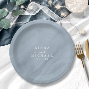Modern Watercolor Wedding Dusty Blue ID816 Paper Plate
