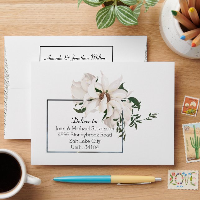 Modern Watercolor Wedding Envelope Pre-addressed (Desk)