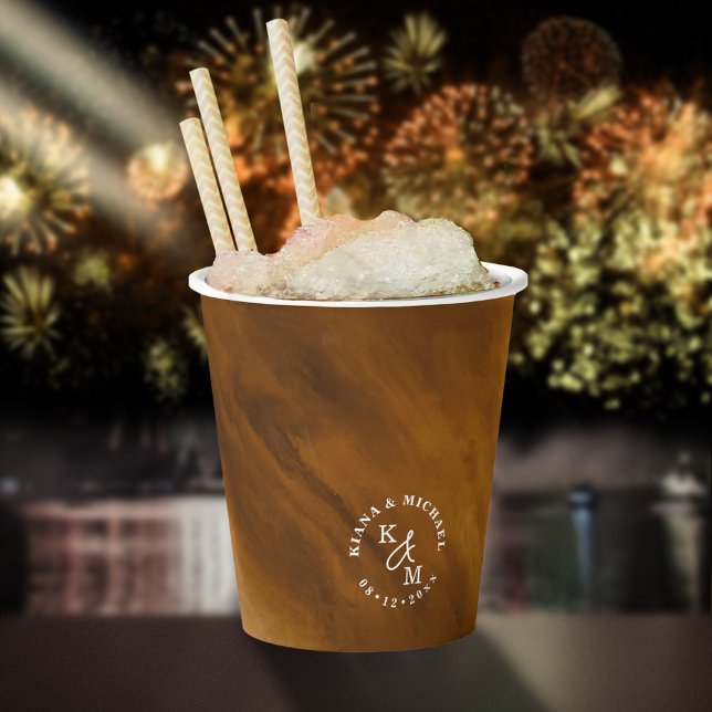 Modern Watercolor Wedding Gold ID816 Paper Cups (Creator Uploaded)