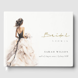 Modern Watercolor Wedding Gown Bridal Shower Guest Book