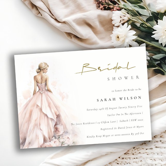 Modern Watercolor Wedding Gown Bridal Shower Invitation (Creator Uploaded)