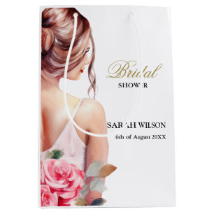 Modern Watercolor Wedding Gown Bridal Shower Medium Gift Bag