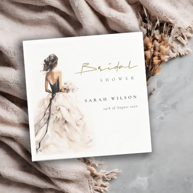 Modern Watercolor Wedding Gown Bridal Shower Napkin (Creator Uploaded)