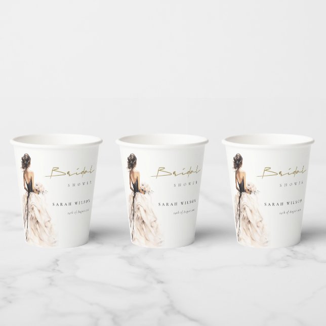 Modern Watercolor Wedding Gown Bridal Shower Paper Cups (Multi)
