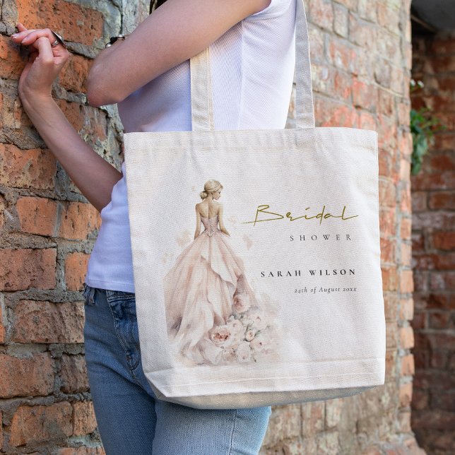 Modern Watercolor Wedding Gown Bridal Shower Tote Bag (Creator Uploaded)