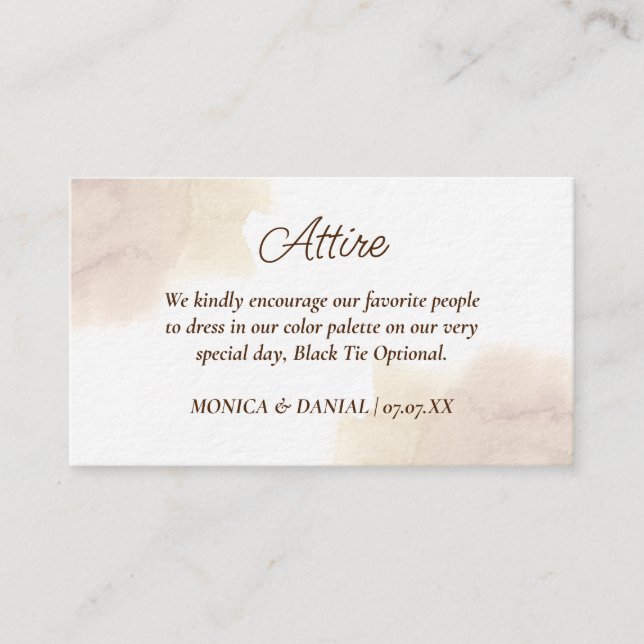 Modern Watercolor Wedding Guest Attire Dress Code Enclosure Card (Front)