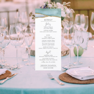 Modern watercolor wedding menu gold accent