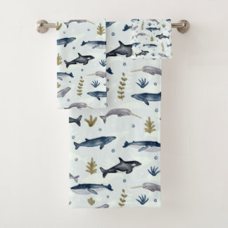 Modern Watercolor Whales bath towel set