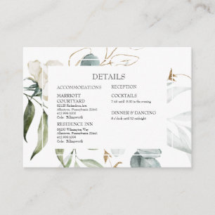 Modern Watercolor White Floral Details Wedding Enclosure Card
