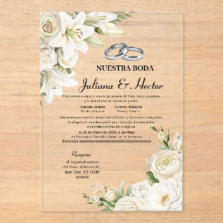 Modern Watercolor White Floral Wedding Acrylic Invitations