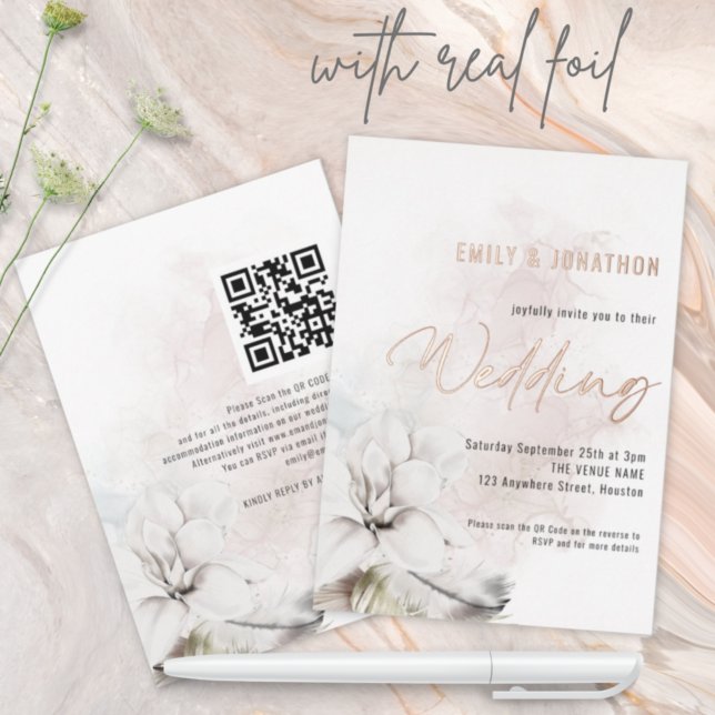 Modern Watercolor White Florals QR Code Wedding (Creator Uploaded)