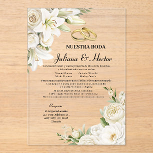 Modern Watercolor White Gold Floral Wedding  Acrylic Invitations