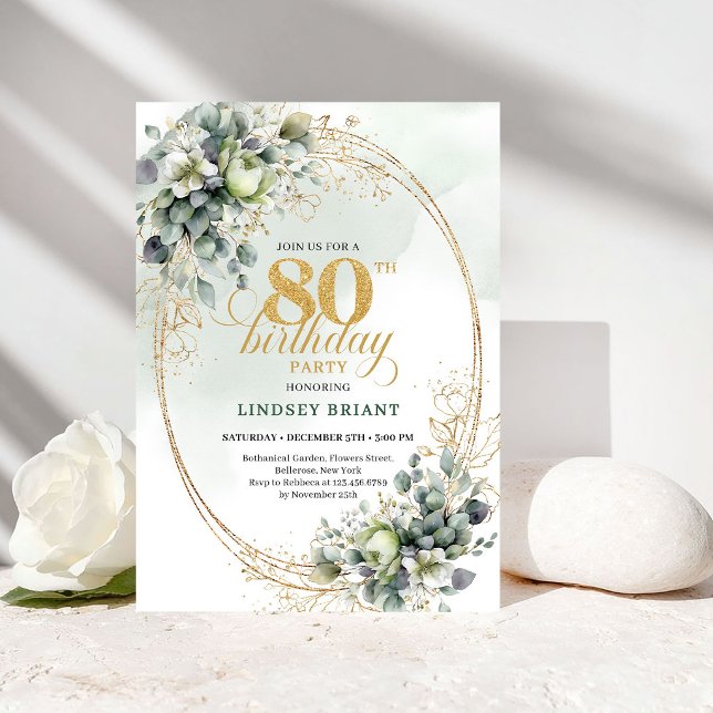 Modern Watercolor White Roses 80th Invitation (Modern Watercolor White Roses 80th Invitation)