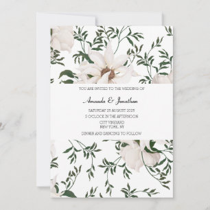 Modern Watercolor White Roses Wedding Invitation