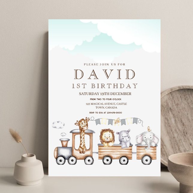  Modern watercolor wild animal 1st Birthday  Invitation (Creator Uploaded)