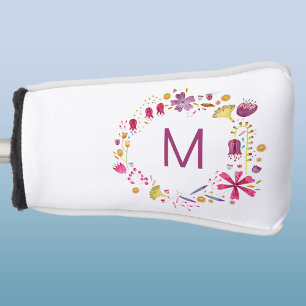 Modern Watercolor Wild Flower Monogram Golf Head Cover