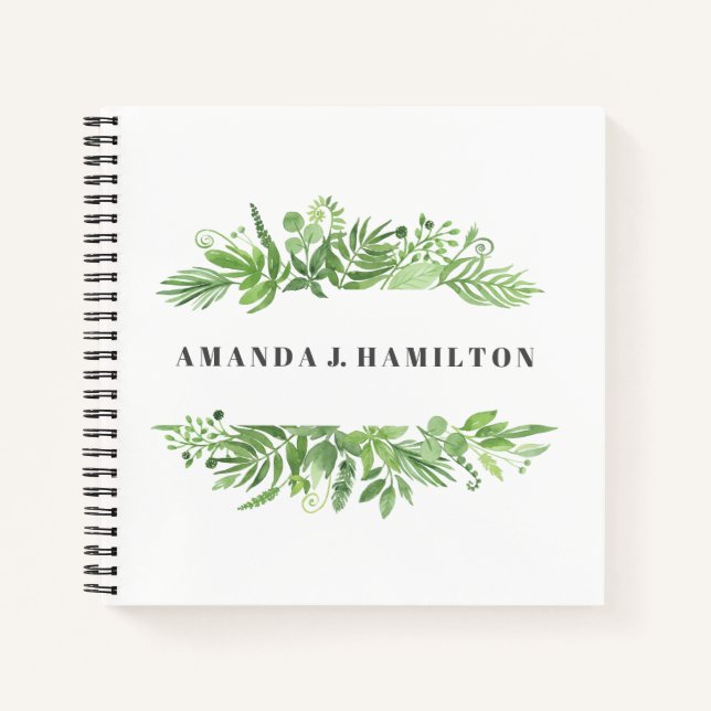 Modern Watercolor wild meadow green foliage Notebook (Front)