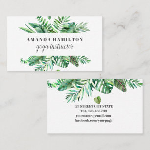 Modern Watercolor wild tropical leaves green Business Card