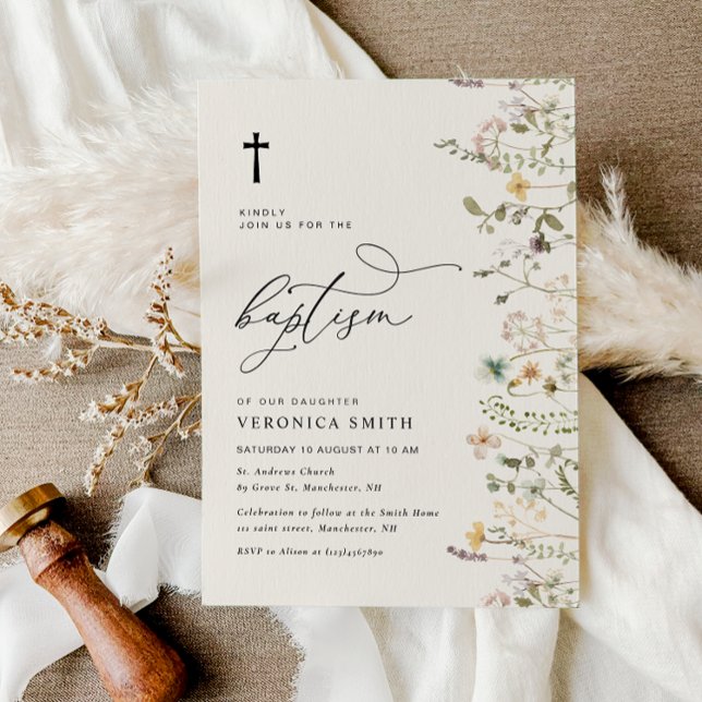 modern watercolor wildflower baptism invitation (Creator Uploaded)