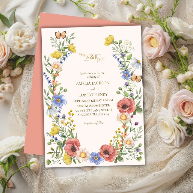 Modern watercolor wildflower Boho Wedding Invitation (Creator Uploaded)