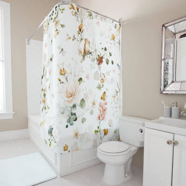 Modern Watercolor Wildflower Garden Shower Curtain (In Situ)