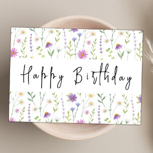 Modern Watercolor Wildflower Theme Happy Birthday Card