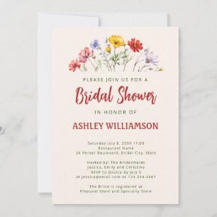 Modern Watercolor Wildflowers Arch Bridal Shower Invitation