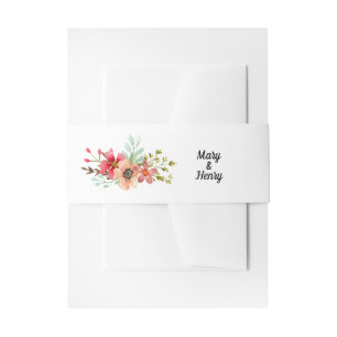 Modern Watercolor Wildflowers Bouquet Wedding Invitation Belly Band