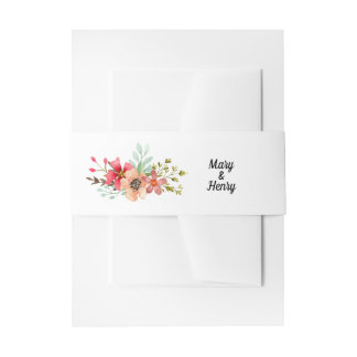 Modern Watercolor Wildflowers Bouquet Wedding Invitation Belly Band