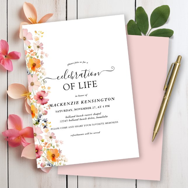 Modern Watercolor Wildflowers Celebration of Life Invitation (Modern Watercolor Wildflowers Celebration of Life Invitation)