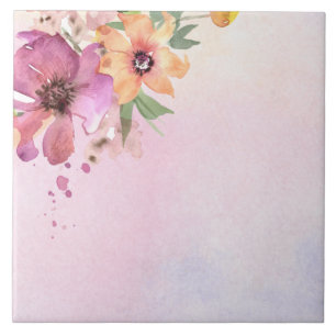 Modern watercolor wildflowers cute purple  tile