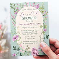 Modern Watercolor Wildflowers Green Bridal Shower