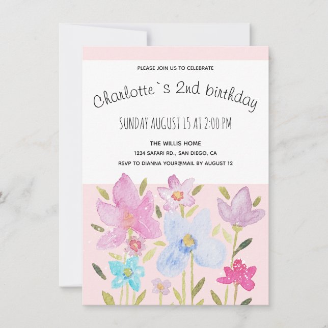Modern Watercolor Wildflowers Illustration Announcement (Front)
