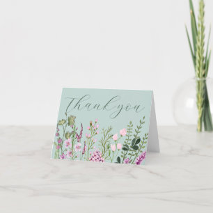 Modern Watercolor Wildflowers Purple Sage Green Thank You Card