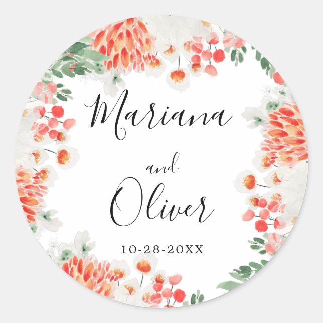 Modern Watercolor Wildflowers Trendy Floral Classic Round Sticker (Front)