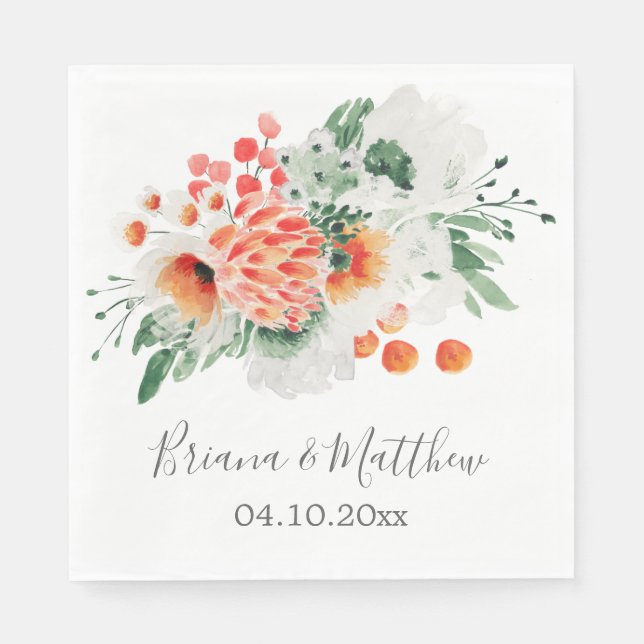 Modern Watercolor Wildflowers Trendy Floral Napkin (Front)