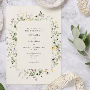 Modern Watercolor Wildflowers Wedding Invitation