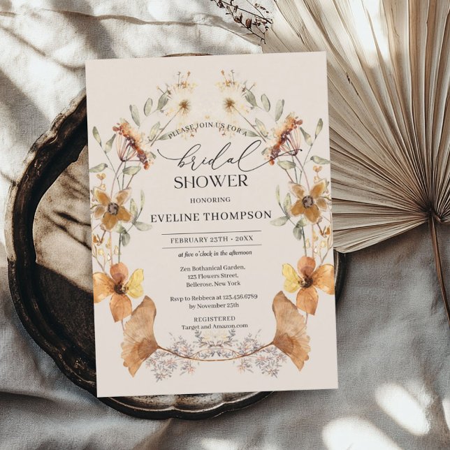 Modern watercolor wildflowers wreath autumn invitation (Modern watercolor wildflowers wreath autumn invitation)