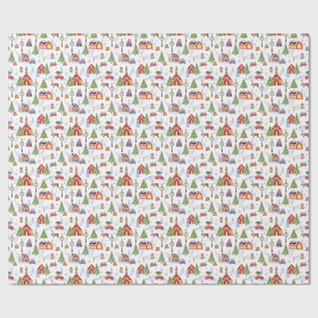 Modern Watercolor Winter Christmas Objects Pattern Wrapping Paper (Flat)