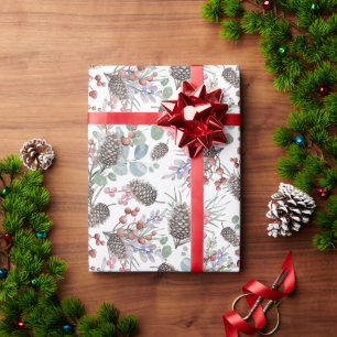 Modern Watercolor Winter Foliage Christmas Wrapping Paper