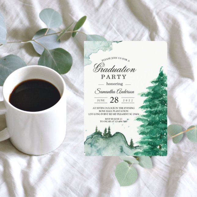 Modern Watercolor Winter Nature Green Trees Invita Invitation (Creator Uploaded)