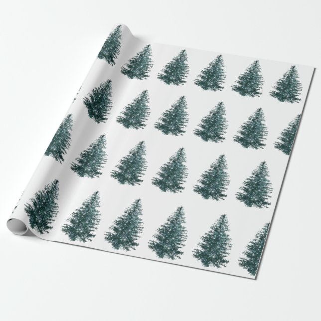 Modern Watercolor Winter Pine Green Tree Christmas Wrapping Paper (Unrolled)