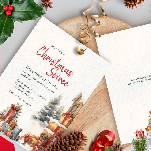 Modern Watercolor Winter Red Green Christmas Party Invitation (Creator Uploaded)