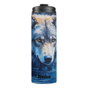 Modern Watercolor Winter Wolf Animal Customised  Thermal Tumbler
