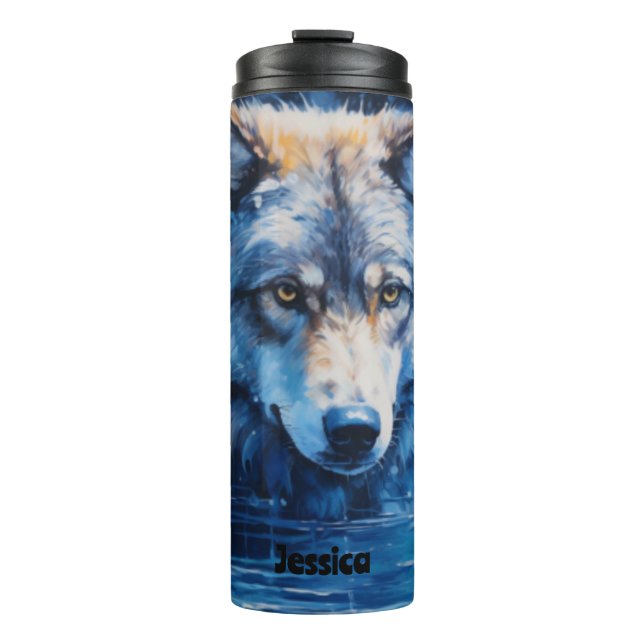 Modern Watercolor Winter Wolf Animal Customised  Thermal Tumbler (Front)