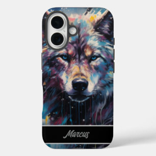 Modern Watercolor Winter Wolf Customisable Name iPhone 16 Case