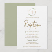Modern Watercolor Wreath Gilded Gold Cross Baptism
