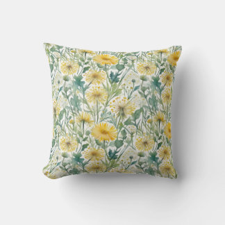 Modern Watercolor Yellow Dandelions Floral Pattern Cushion