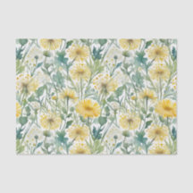 Modern Watercolor Yellow Dandelions Floral Pattern